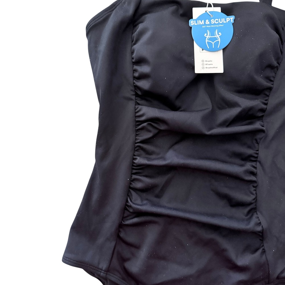 Cupshe One Piece Swimsuit Women Small Black New Slim & Sculpt Ruched Square Neck - Picture 9 of 13